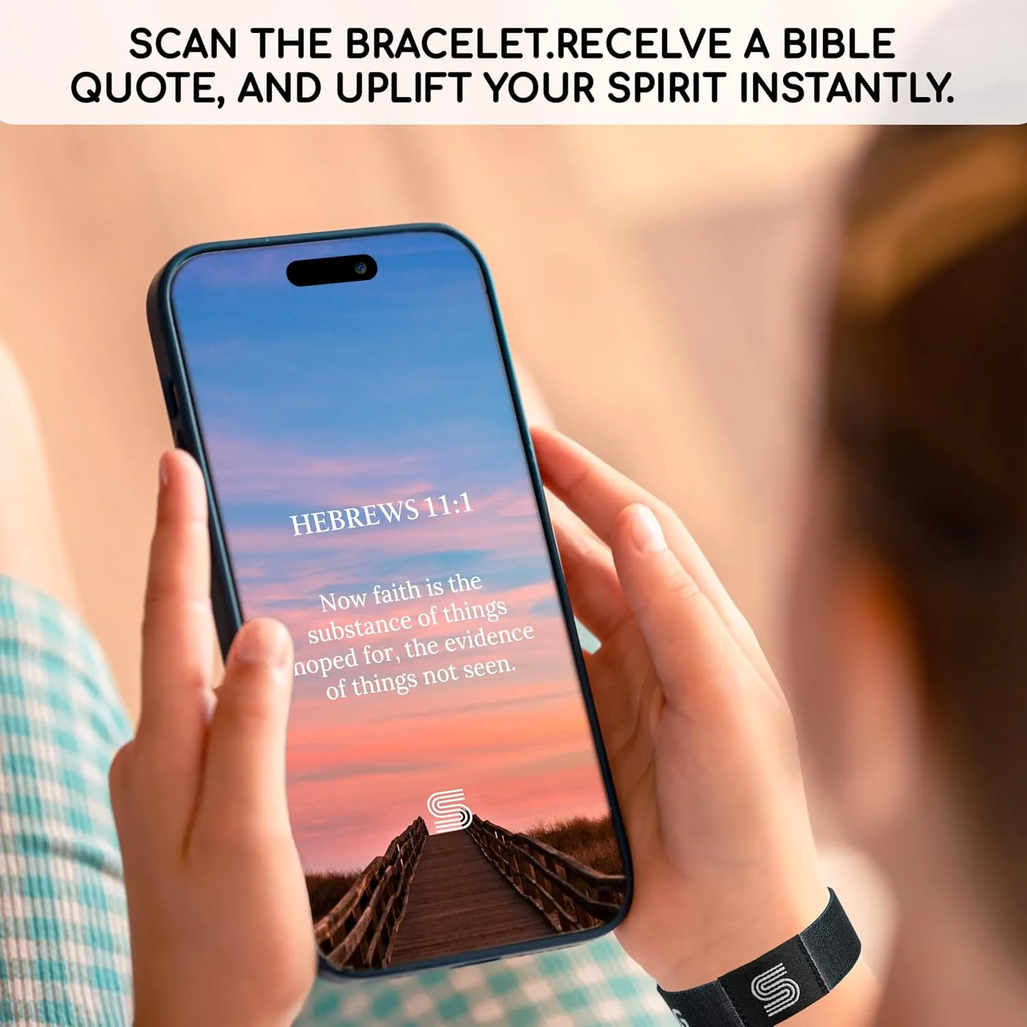 Daily Bible Verse Bracelet Scan, Scripture Bracelets Scan Phone For Prayer, Wearable Jesus Faith Wristbands, Devotional God Band For Men, Women, Fathers Day Gift For Dad (Jesus Is King)