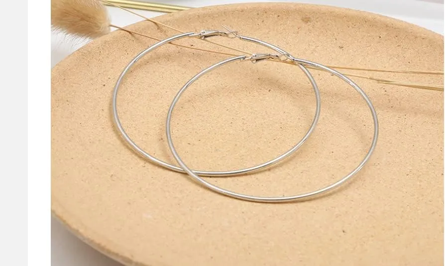 Dainty 80mm Silver Big Large Hoop Earrings For Women Sensitive Ears Fashion Round Circle Huggie Hypoallergenic Hoops Minimalist Hooped Jewelry Gifts Bff Birthday
