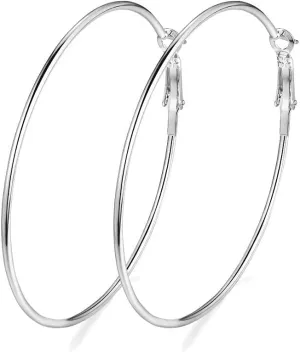 Dainty 80mm Silver Big Large Hoop Earrings For Women Sensitive Ears Fashion Round Circle Huggie Hypoallergenic Hoops Minimalist Hooped Jewelry Gifts Bff Birthday