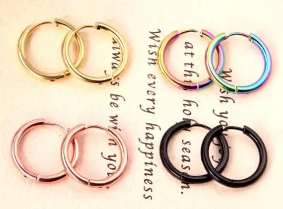 Dainty Hoop Earrings Set 8mm/10mm/12mm/14mm/16mm/18mm/20mm, 18K Gold/Rose Gold/Silver/Black/Rainbow Hypoallergenic, Lightweight, Simple and Classic Style 316L Stainless Steel for Pierced Ears