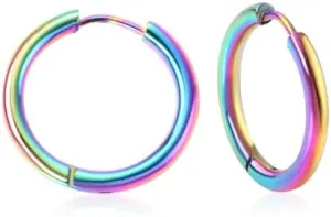 Dainty Hoop Earrings Set 8mm/10mm/12mm/14mm/16mm/18mm/20mm, 18K Gold/Rose Gold/Silver/Black/Rainbow Hypoallergenic, Lightweight, Simple and Classic Style 316L Stainless Steel for Pierced Ears