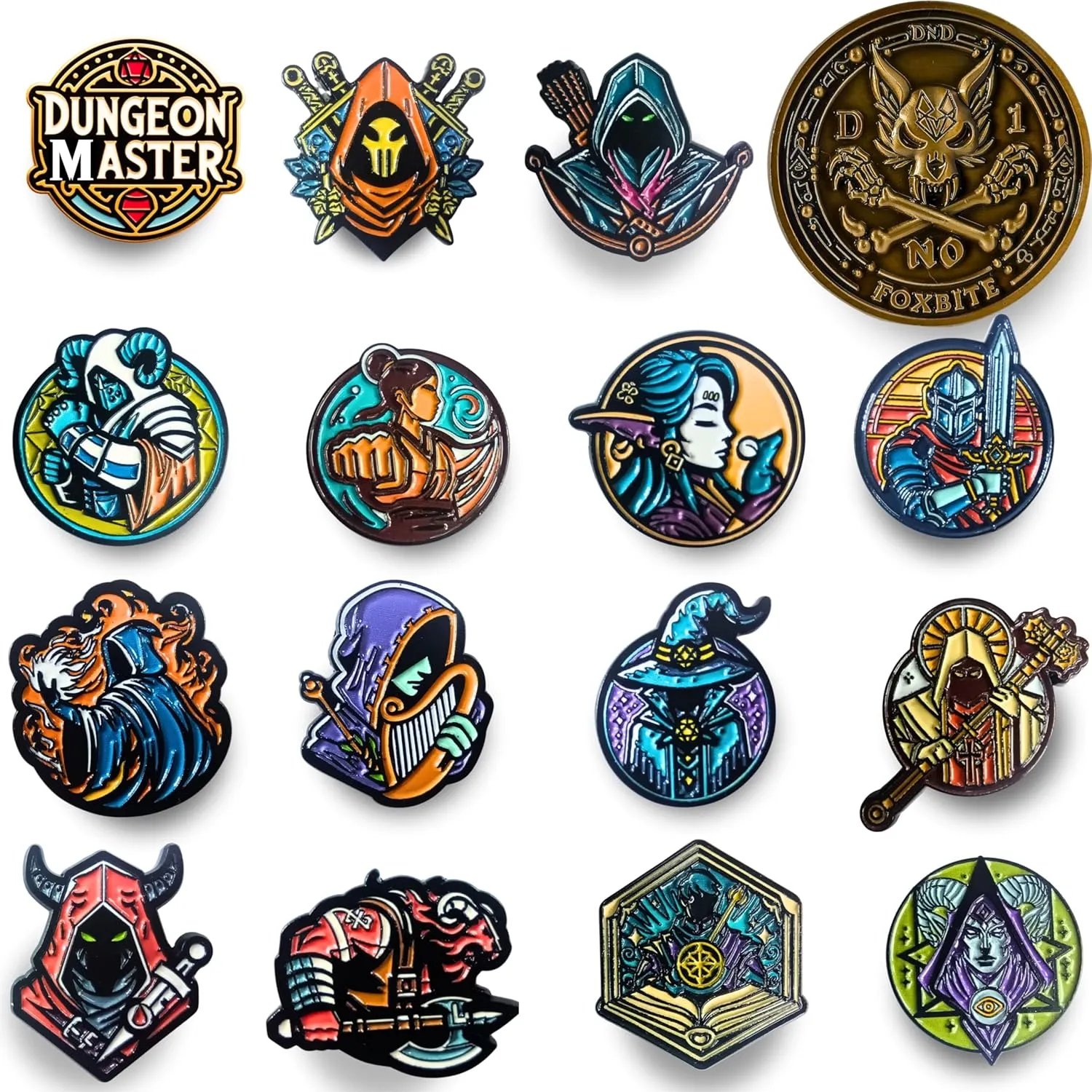 D&D 5E Enamel Pins Set of 15 - Fantasy RPG Badge Collection for Dungeon Masters & Players | Dungeons and dragons,TRPG Lovers With D2 coin - D20 Dice, Character Class, DM Pins