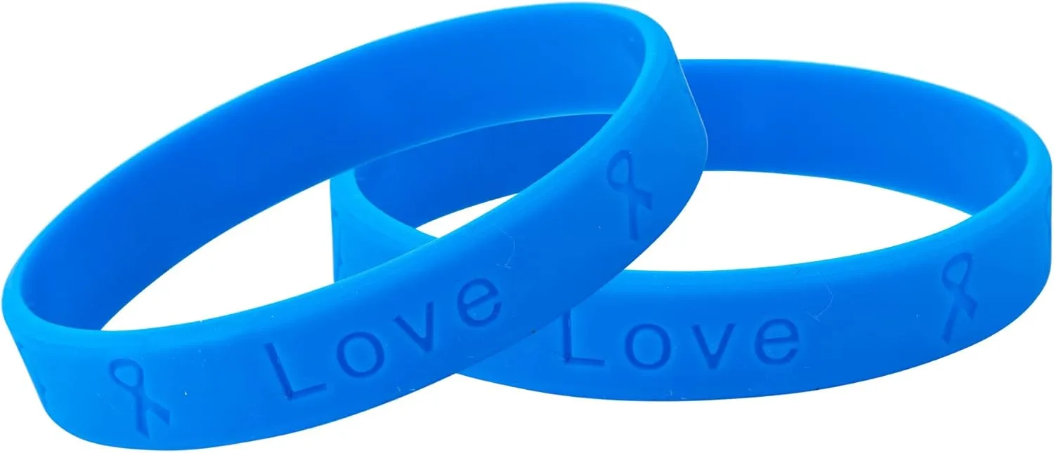Dark Blue Ribbon Wholesale Pack Silicone Bracelets  Dark Blue Awareness Wristbands for Colon Cancer, Child Abuse, Rectal Cancer & Huntingtons Disease Awareness - Perfect for Support Groups & Fundraising