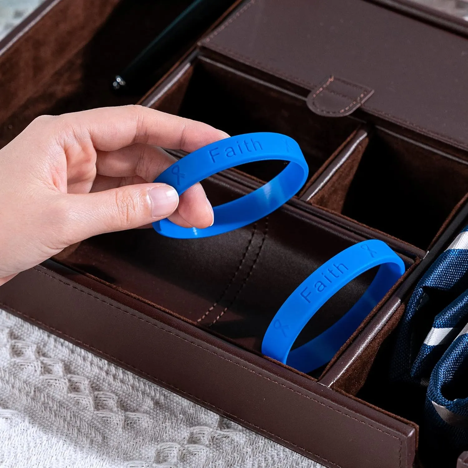 Dark Blue Ribbon Wholesale Pack Silicone Bracelets  Dark Blue Awareness Wristbands for Colon Cancer, Child Abuse, Rectal Cancer & Huntingtons Disease Awareness - Perfect for Support Groups & Fundraising