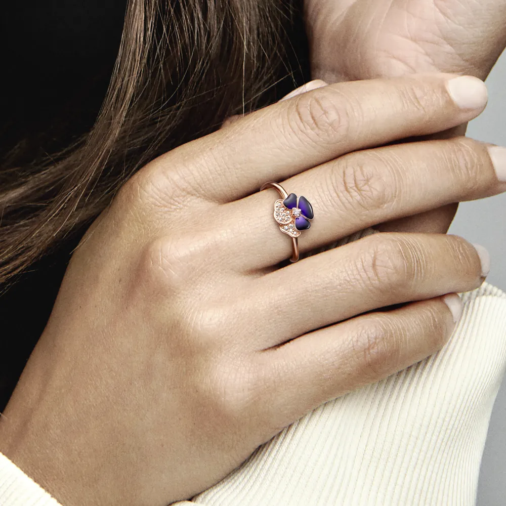 Deep Purple Pansy Flower Ring