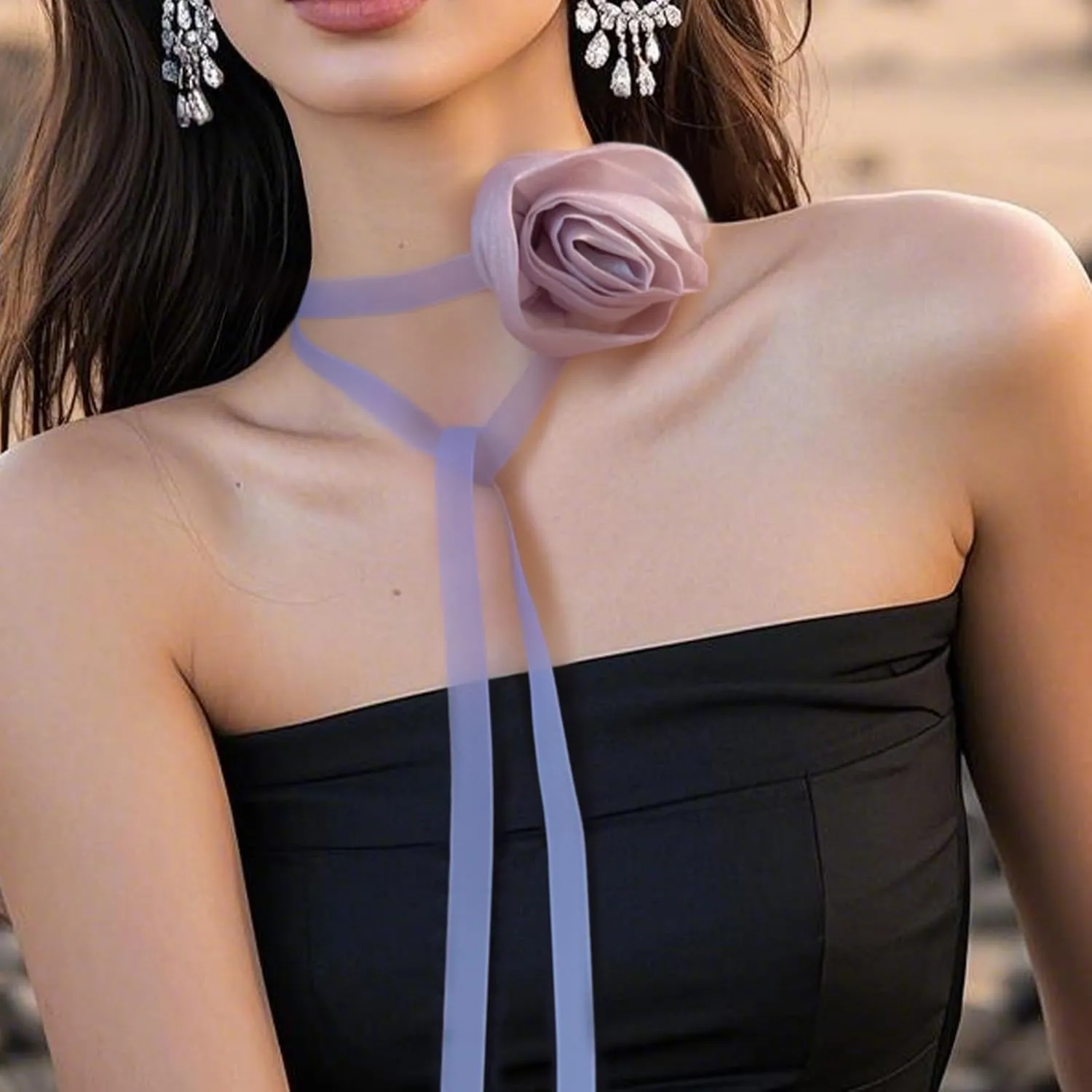 Deep Purple Rose Choker Gothic Rose Vintage Handmade Collarbone Necklace Elegant French Flower Adjustable Charm Chain for Women Wedding Holiday Costume Party Jewelry