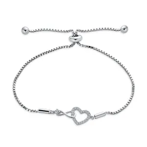 Delicate CZ Accent Infinity & Heart Tennis Bracelet Sterling Silver 7 Inch