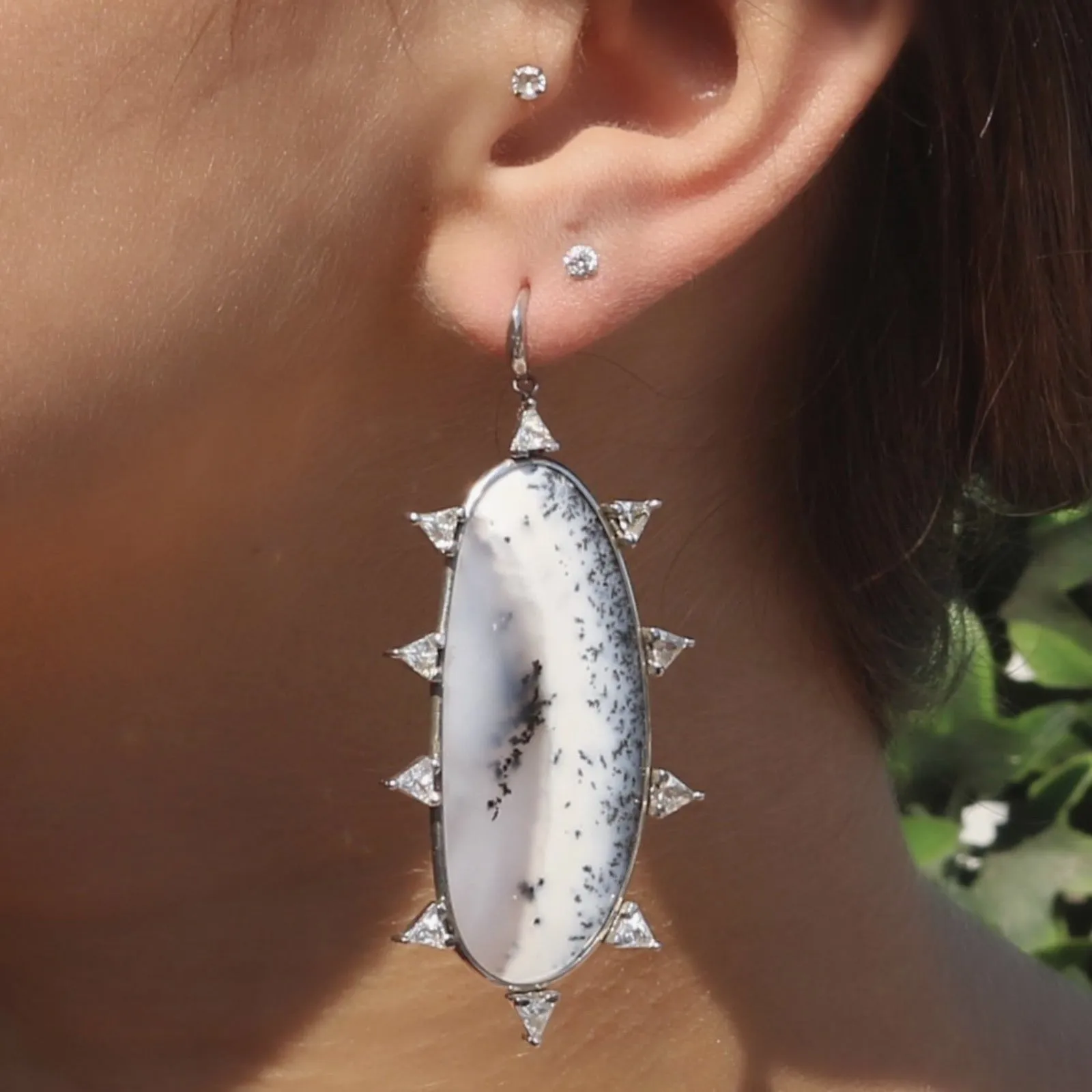 Dendritic Opal Starburst Earrings