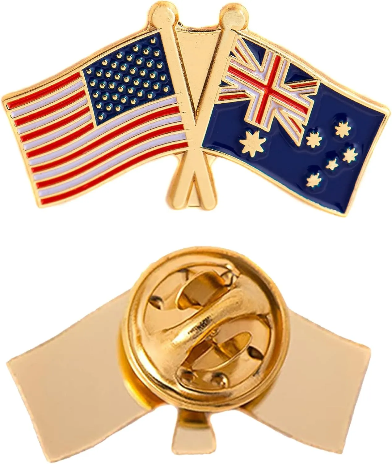 Desert Cactus Australia Lapel Pin Enamel with United States USA Souvenir Hat Men Women Patriotic Australian Country (Double Flag Pin)