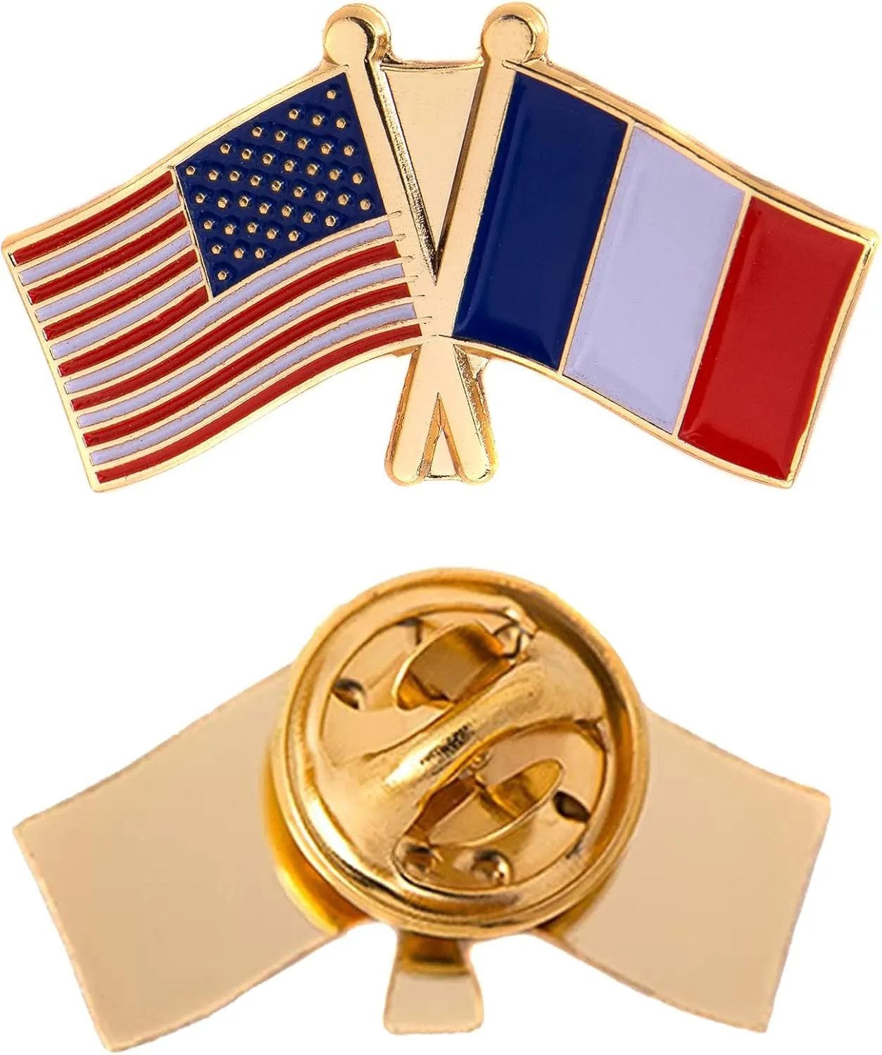 Desert Cactus France Lapel Pin Enamel with United States USA Souvenir Hat Men Women Patriotic French Country (Double Flag Pin)