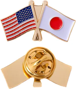 Desert Cactus Japan Lapel Pin Country Enamel United States USA Souvenir Hat Men Women Patriotic Japanese (Double Flag Pin)