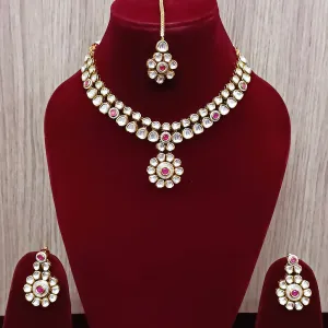 Designer Gold Plated Two Layer Royal Kundan & Ruby Necklace with Earrings (D305)