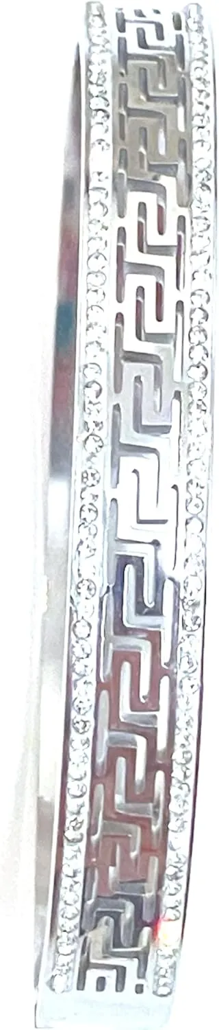 Designer Handmade Ancient Greek Meander Lifetime Jewelry Greek Key Pattern Bracelet Eternity Infinity Success Bracelets for women 18K W GOLD Vermeil 136 Austrian Crystal Diamond Geometric Bangle gift