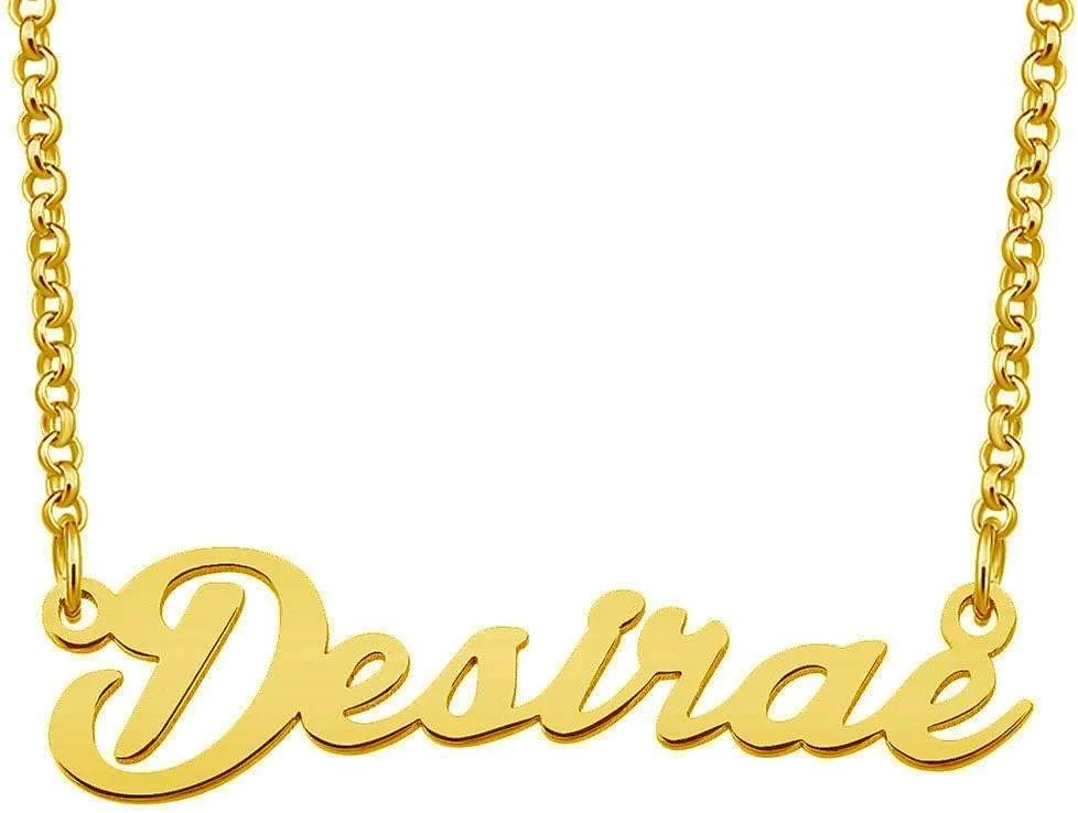 Desirae Name Necklace Custom Personalized in Gold Plate Gift for Women Couple