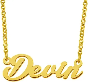 Devin Name Necklace Custom Personalized in Gold Plate Gift for Women Couple