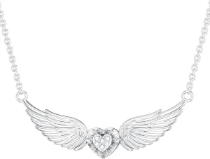 Diamond Angel Wing Necklace for Women - Sterling Silver Heart Pendant - Jewelry Gifts for Mom Wife