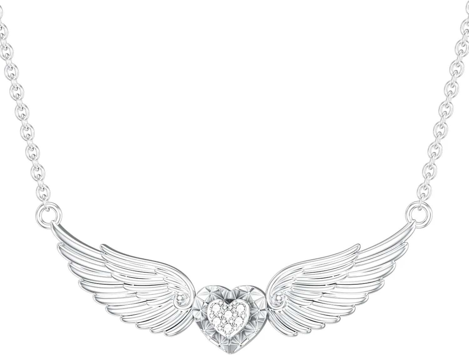 Diamond Angel Wing Necklace for Women - Sterling Silver Heart Pendant - Jewelry Gifts for Mom Wife