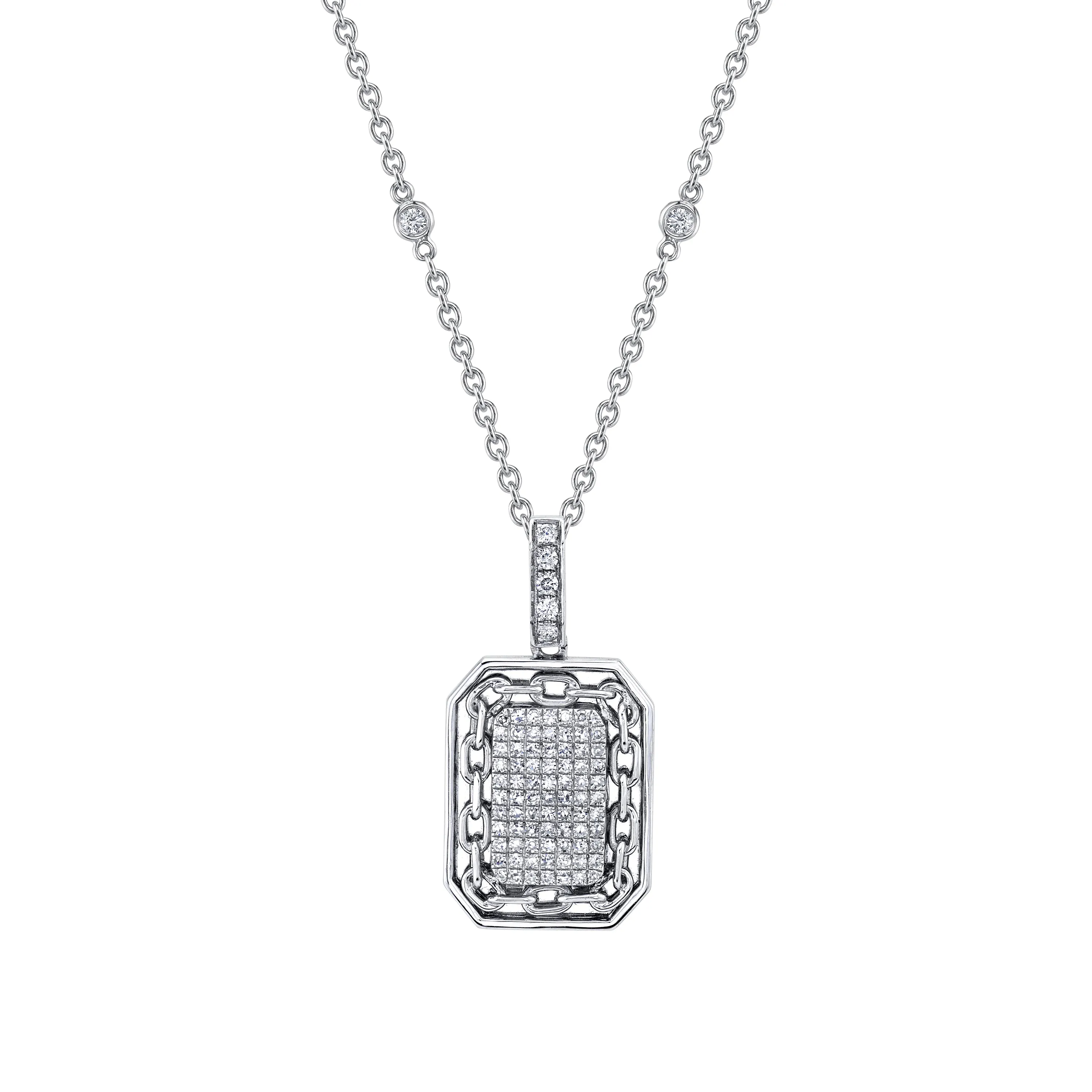 DIAMOND PAVE LINK BORDER PENDANT NECKLACE