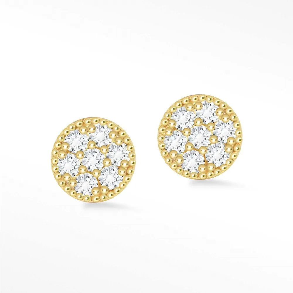 Diamond Push Back Earrings Glazed Donut 14k Yellow
