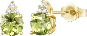 Diamonds and Genuine Gemstone Stud Earrings, 3 Natural Round Shaped Diamonds Set Above a Natural Gemstone, 14K Rose Gold/14K Gold/14K White Gold, 4.5mm Stone (0.03 cttw)
