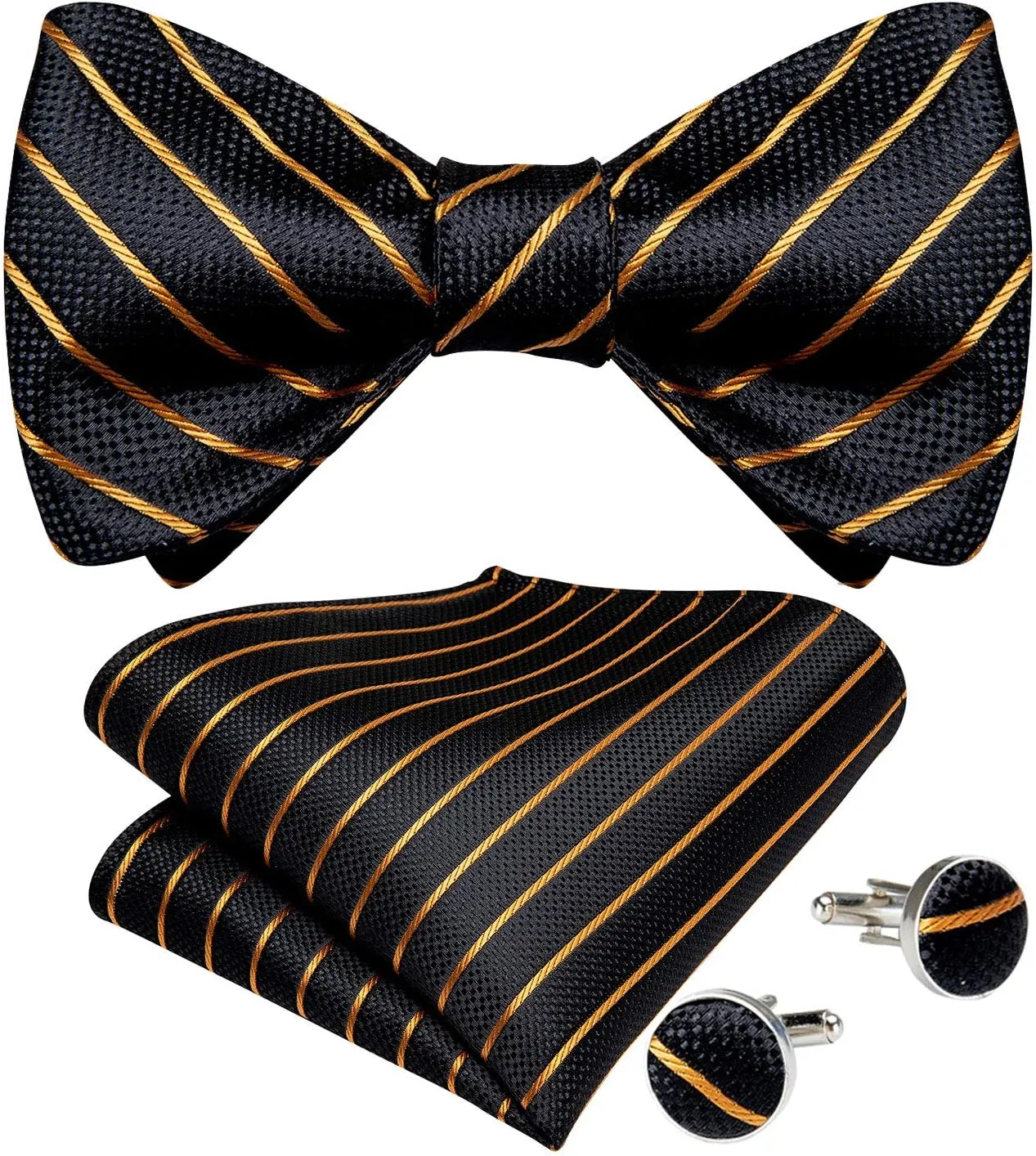 DiBanGu Mens Bow Tie Paisley Striped Self Bow Tie for Men Silk Woven Bowtie Pocket Square Cufflinks Wedding Party