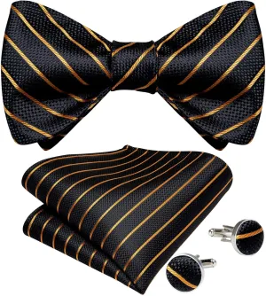 DiBanGu Mens Bow Tie Paisley Striped Self Bow Tie for Men Silk Woven Bowtie Pocket Square Cufflinks Wedding Party