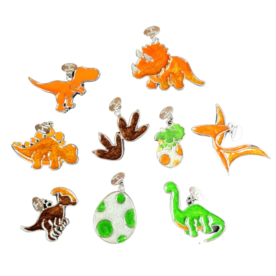 Dinosaurs Silver Bezel Open Charms (9 pieces)