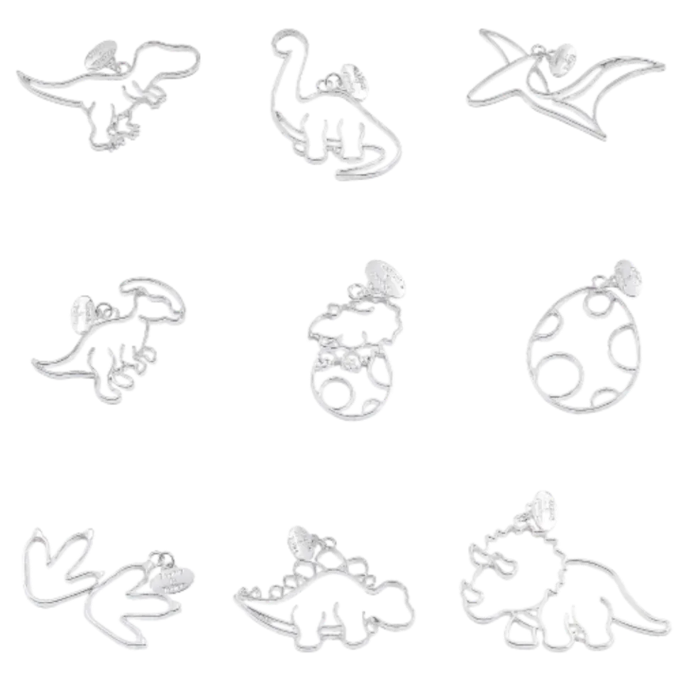 Dinosaurs Silver Bezel Open Charms (9 pieces)