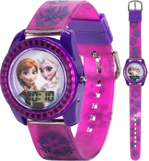 Disney Frozen Kids Digital Watch  Anna & Elsa LCD Timepiece, Purple Printed Strap, Easy-Read Display, Lightweight & Comfortable  Fits Wrists 5.5" to 8"