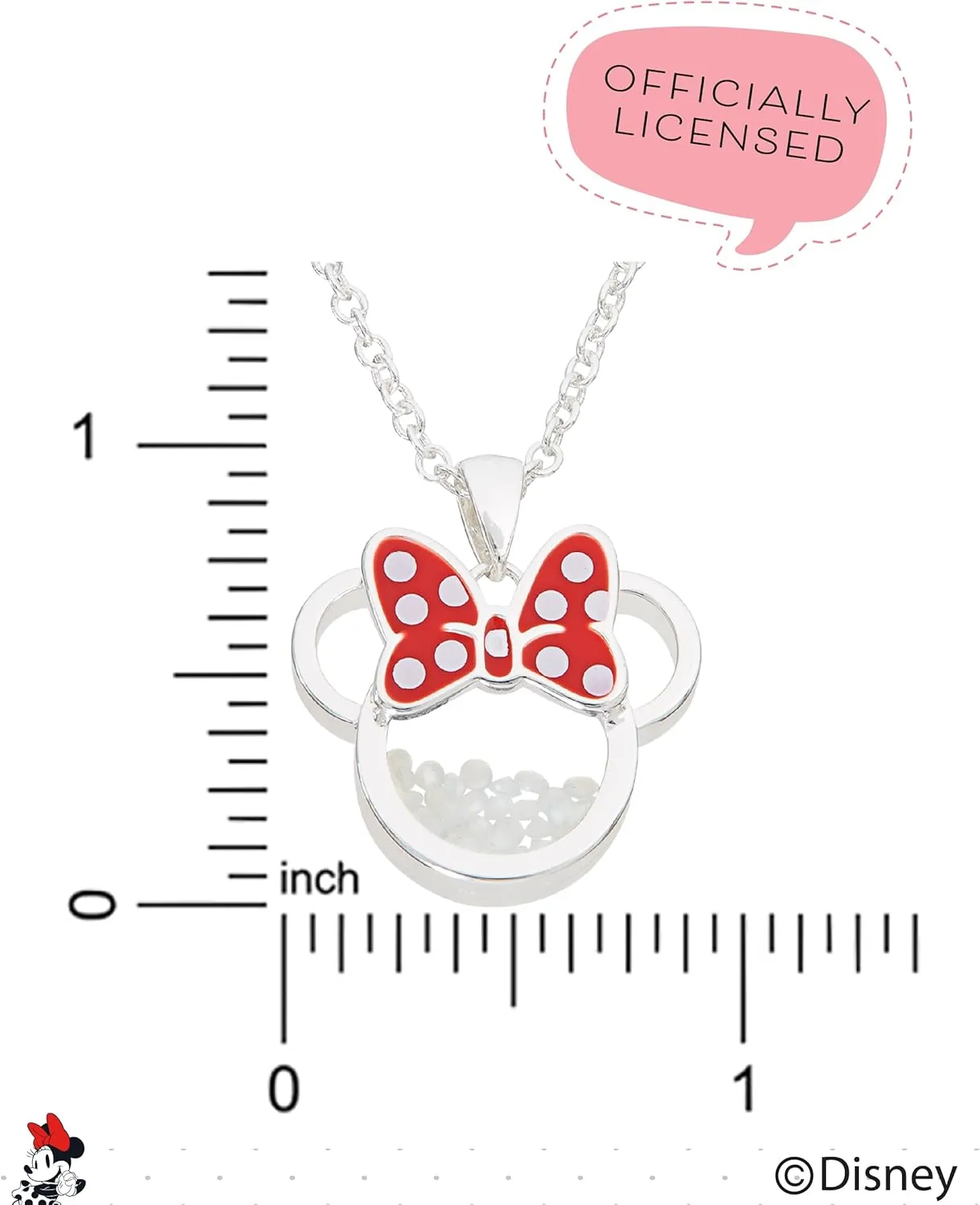 Disney Women and Birthstone Jewelry - Minnie Mouse Cubic Zirconia Shaker Pendant Necklace, Silver Plated, 18 2" Extender