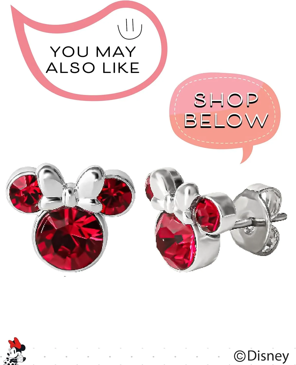 Disney Women and Birthstone Jewelry - Minnie Mouse Cubic Zirconia Shaker Pendant Necklace, Silver Plated, 18 2" Extender