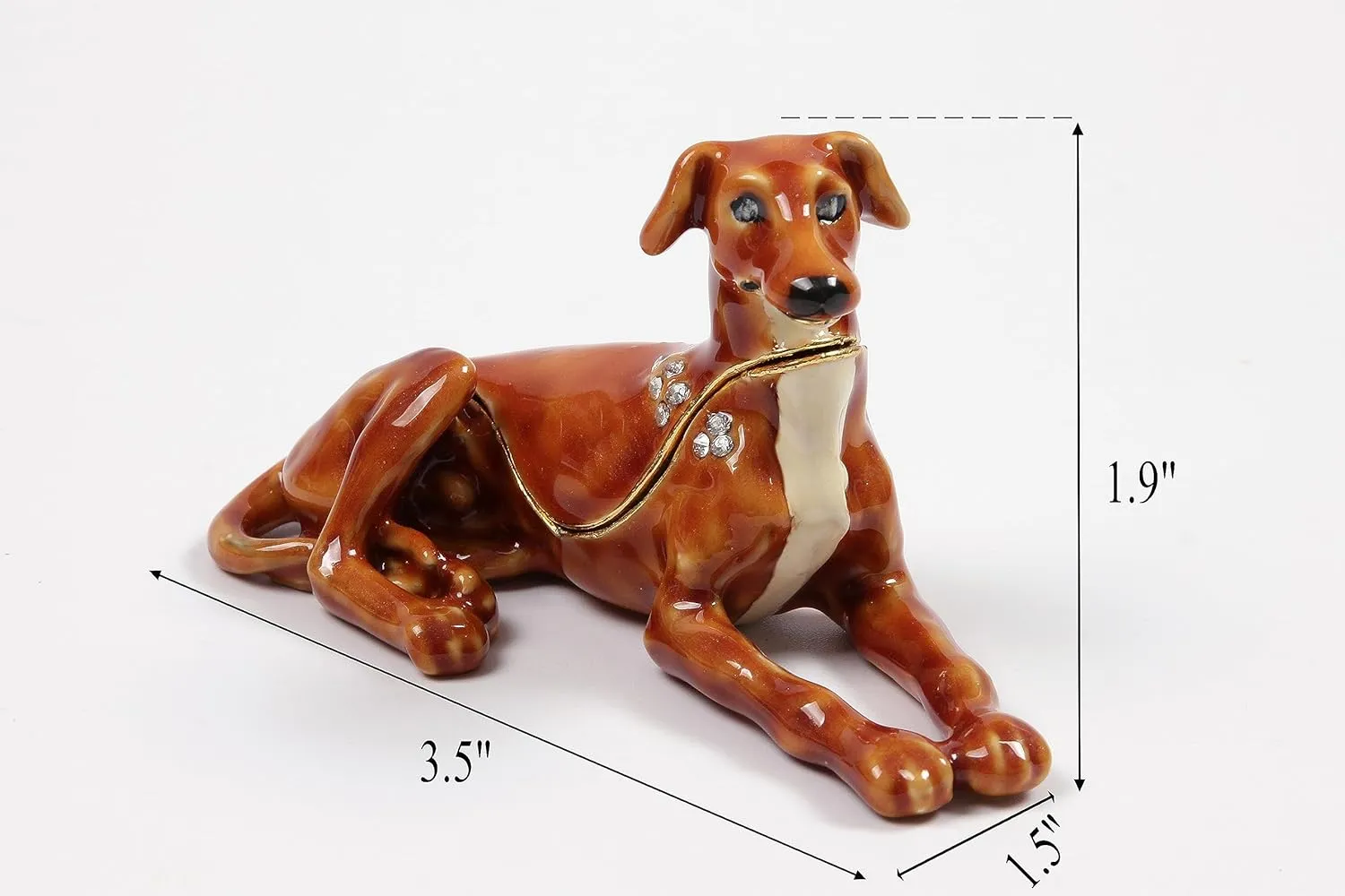 Dog Trinket Box Jeweled Puppy Figurine Adorable Hinged Pinscher Collectibles for Her Gift, Earrings Ring Decorative Animal Holder Present Christmas Souvenir for Women Girls -Home Decor TR2216