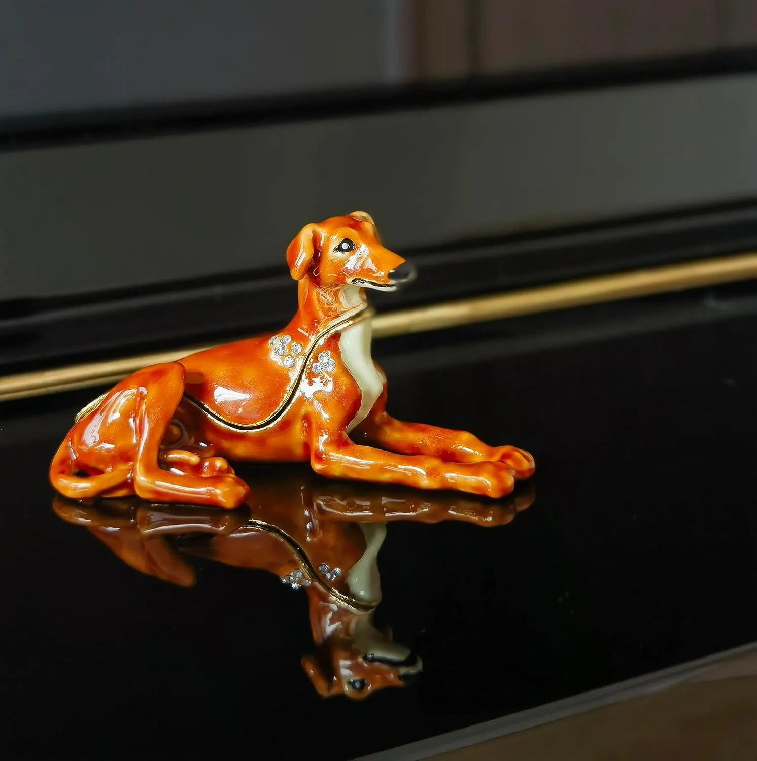 Dog Trinket Box Jeweled Puppy Figurine Adorable Hinged Pinscher Collectibles for Her Gift, Earrings Ring Decorative Animal Holder Present Christmas Souvenir for Women Girls -Home Decor TR2216