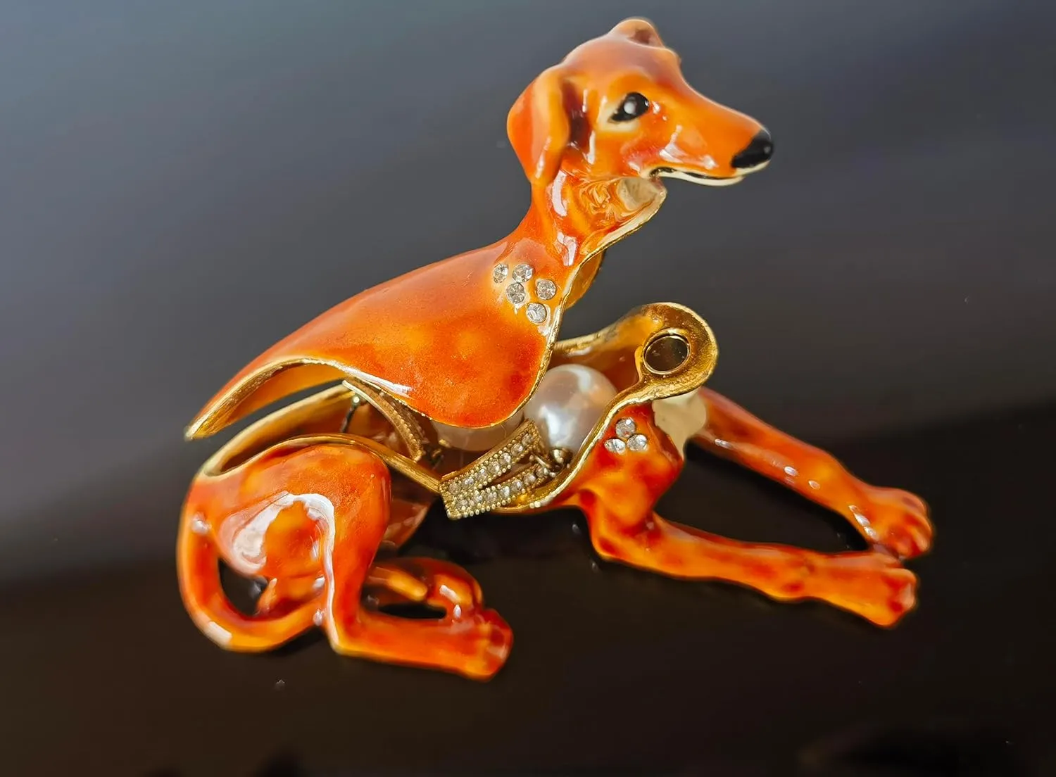 Dog Trinket Box Jeweled Puppy Figurine Adorable Hinged Pinscher Collectibles for Her Gift, Earrings Ring Decorative Animal Holder Present Christmas Souvenir for Women Girls -Home Decor TR2216