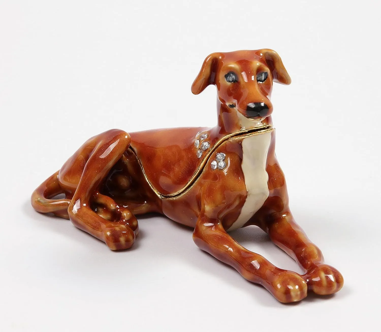 Dog Trinket Box Jeweled Puppy Figurine Adorable Hinged Pinscher Collectibles for Her Gift, Earrings Ring Decorative Animal Holder Present Christmas Souvenir for Women Girls -Home Decor TR2216