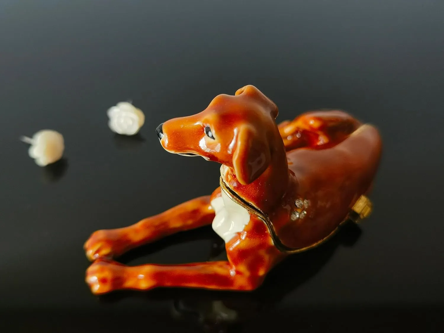 Dog Trinket Box Jeweled Puppy Figurine Adorable Hinged Pinscher Collectibles for Her Gift, Earrings Ring Decorative Animal Holder Present Christmas Souvenir for Women Girls -Home Decor TR2216