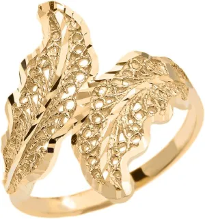 Double Laurel Wreath Leaf Filigree Ring in High Polish 10k Yellow Gold (Size 9.25)