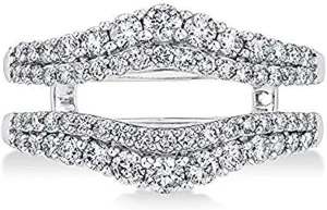 Double Solitaire Enhancer Round 1.00ct Simulated CZ Diamonds Ring Guard Wrap Jacket 14k White Gold
