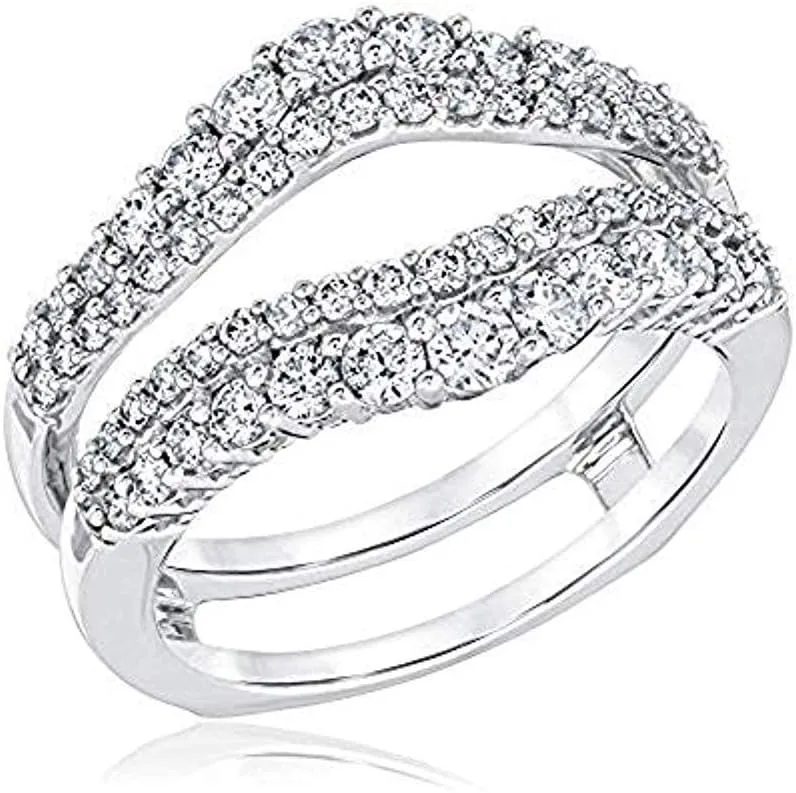 Double Solitaire Enhancer Round 1.00ct Simulated CZ Diamonds Ring Guard Wrap Jacket 14k White Gold