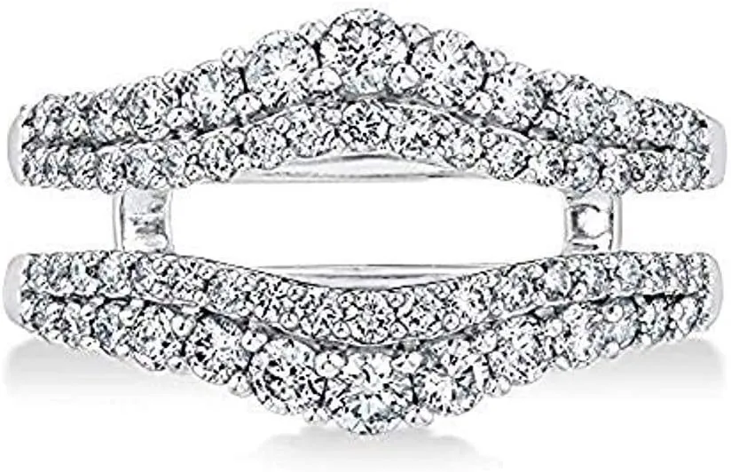 Double Solitaire Enhancer Round 1.00ct Simulated CZ Diamonds Ring Guard Wrap Jacket 14k White Gold