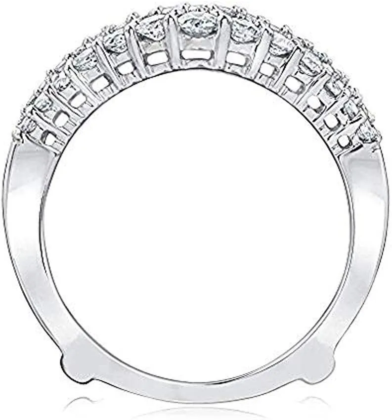 Double Solitaire Enhancer Round 1.00ct Simulated CZ Diamonds Ring Guard Wrap Jacket 14k White Gold