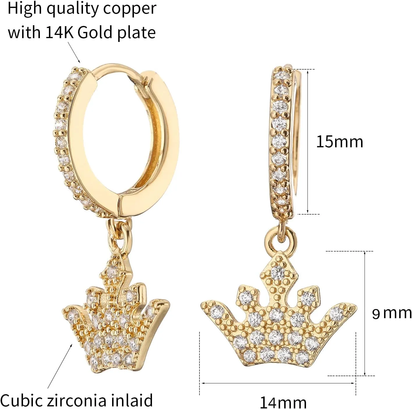 DS Huggie hoop earrings for women,14K Gold Plated Dainty Minimalist Drop Dangle Pierced cartilage earlobe Earrings Classic Zircon Small Hoop Earrings Jewelry Gift for Wife Mom