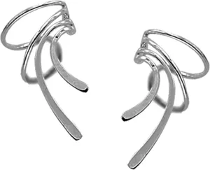 Ear Charms Short Wave Ear Cuff Non-Pierced Earring Wrap Pair Rhodium on Silver