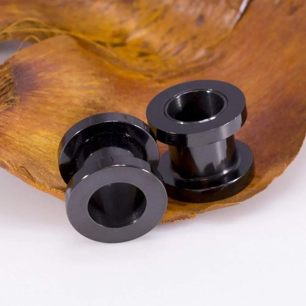 Ear Plugs Jewelry. Pair of Screw Ear Tunnels Black IP. Surgical Steel.