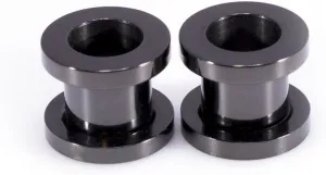 Ear Plugs Jewelry. Pair of Screw Ear Tunnels Black IP. Surgical Steel.