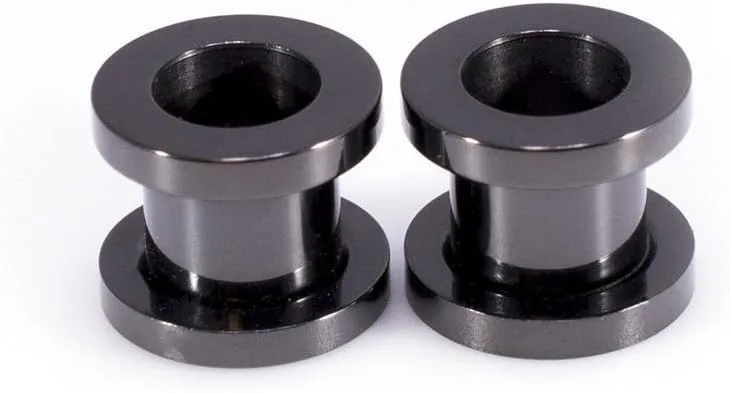 Ear Plugs Jewelry. Pair of Screw Ear Tunnels Black IP. Surgical Steel.