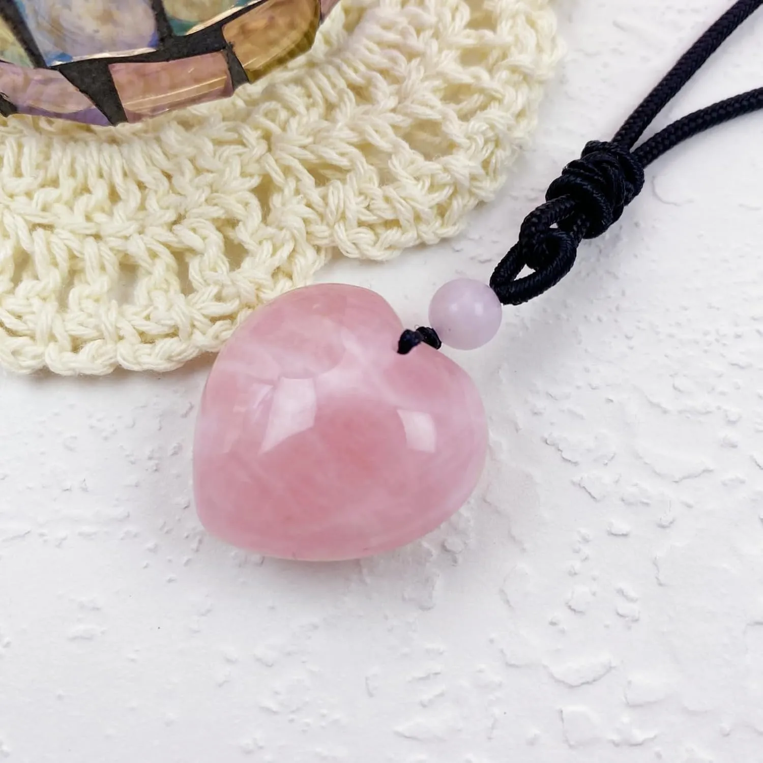 EDEN'S CALL Handcarved Crystal Stone Heart Pendant Necklace for Women Love Healing Quartz Pendant with Adjustable Cord