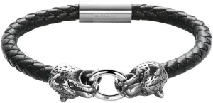 Edforce Stainless Steel Men's Panther Heads Braided Leather Bracelet Wristband