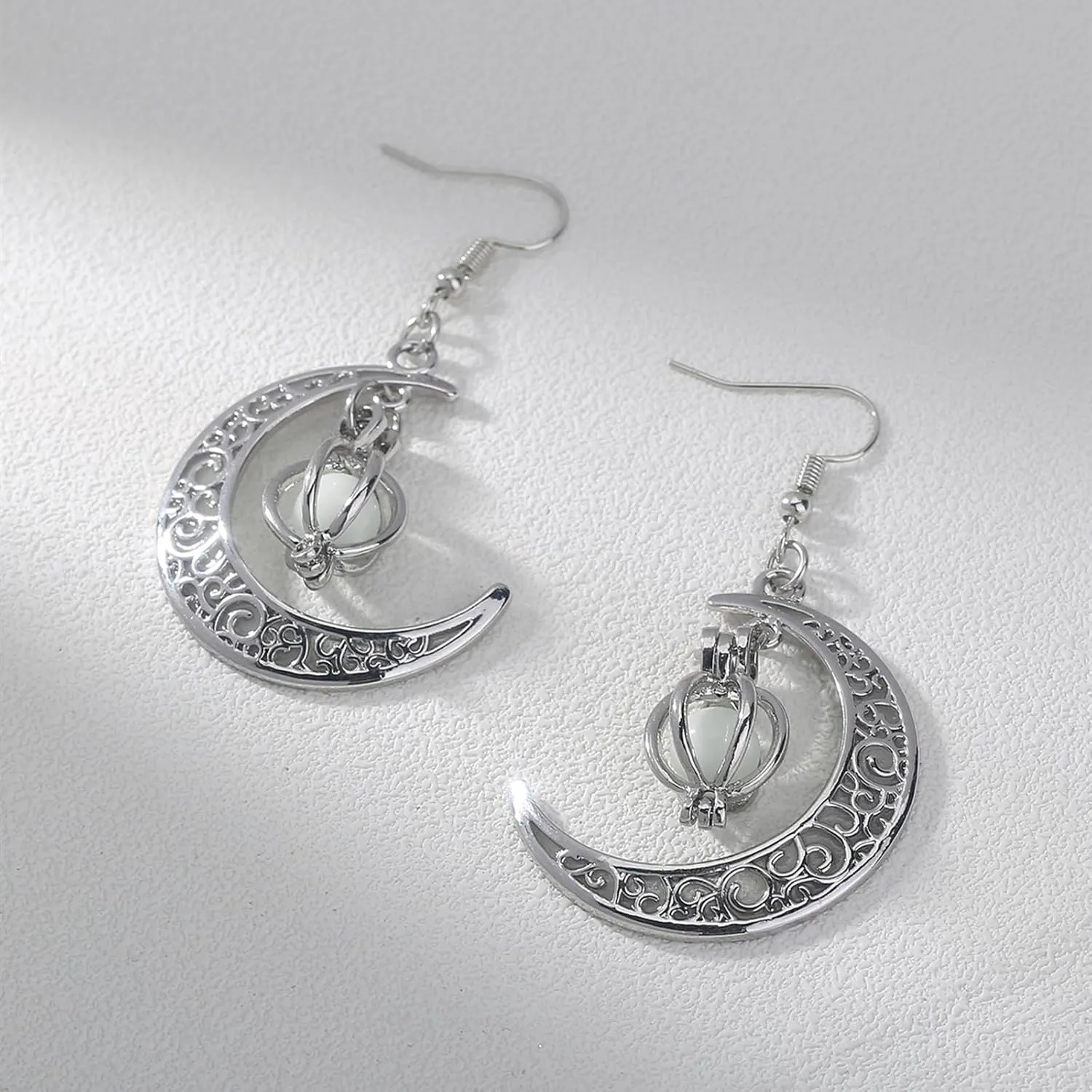 EEQQBZ Glow in The Dark Silver Crescent Moon Earrings - Glowing Blue Moon Charm - Magical Fantasy Fairy Glowing Earrings - Glow Jewelry