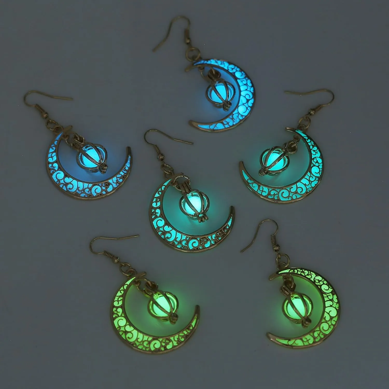 EEQQBZ Glow in The Dark Silver Crescent Moon Earrings - Glowing Blue Moon Charm - Magical Fantasy Fairy Glowing Earrings - Glow Jewelry